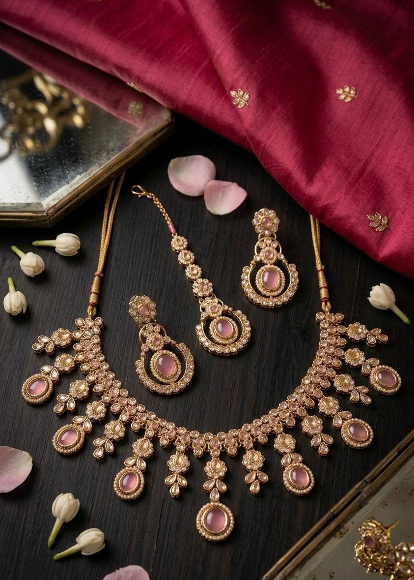 Royal Heritage Pink Kundan Necklace Set Clearance