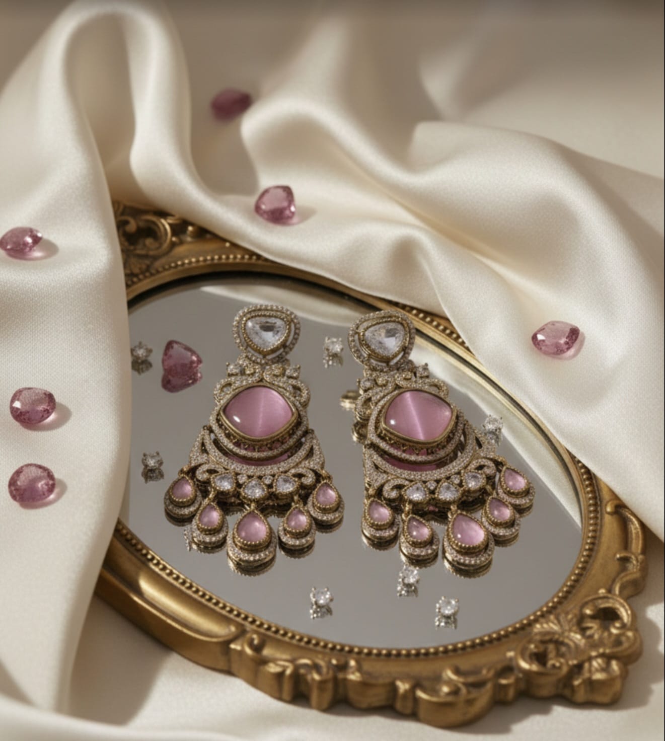 Itrani Pink Blush Cat eye Stone Statement Dangling Earrings