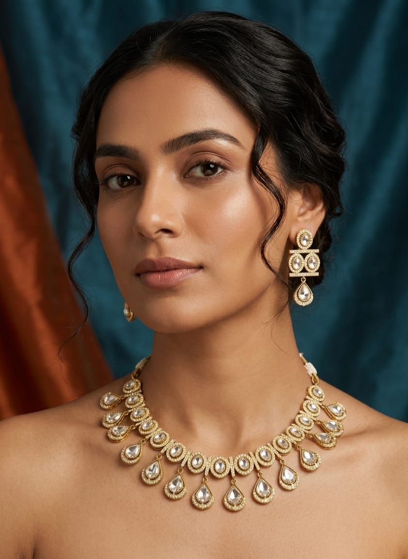 Itrani Elegant Moissanite Stone Leaf Drop Necklace Set