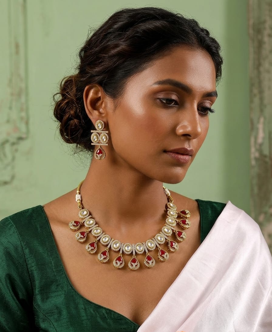 Itrani Elegant Moissanite Stone Leaf Drop Necklace Set