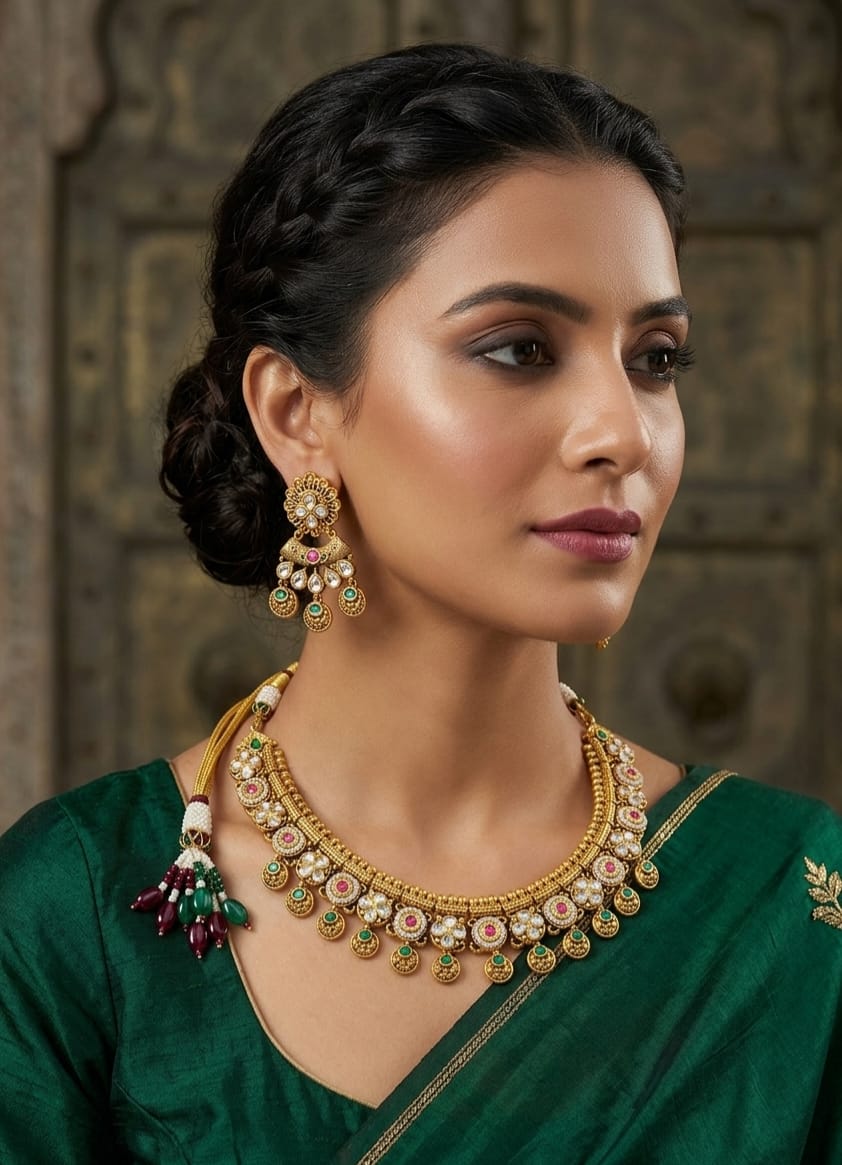 Itrani Traditional Rajwadi Mini Bridal Necklace Set