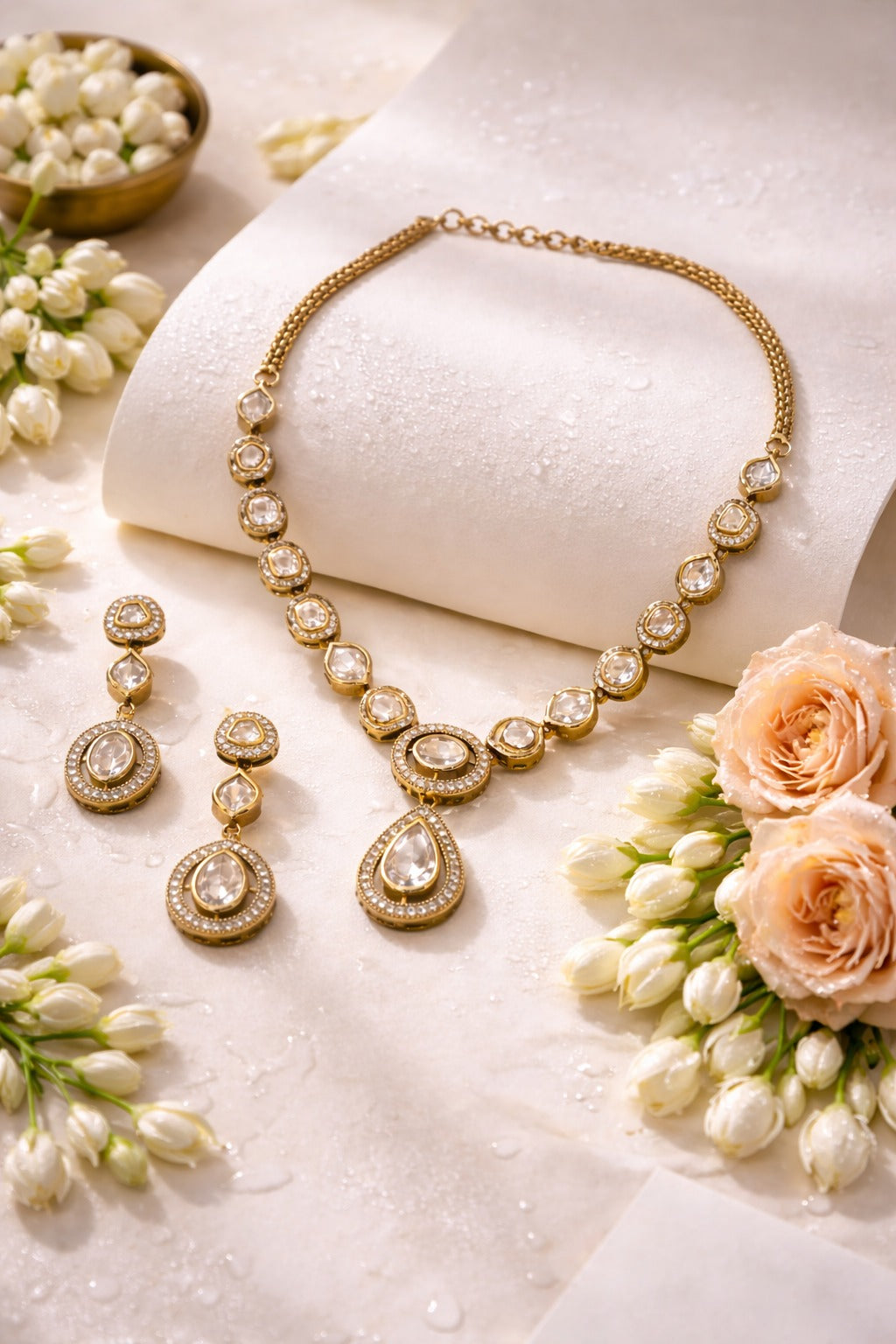 Itrani Elegant Clear Polki Delicate Necklace Set