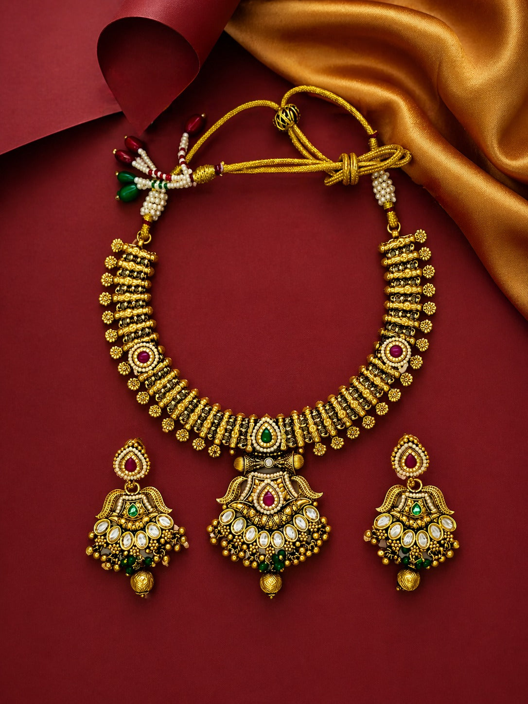 Itrani Temple Antique Heritage Pendant Style Necklace Set