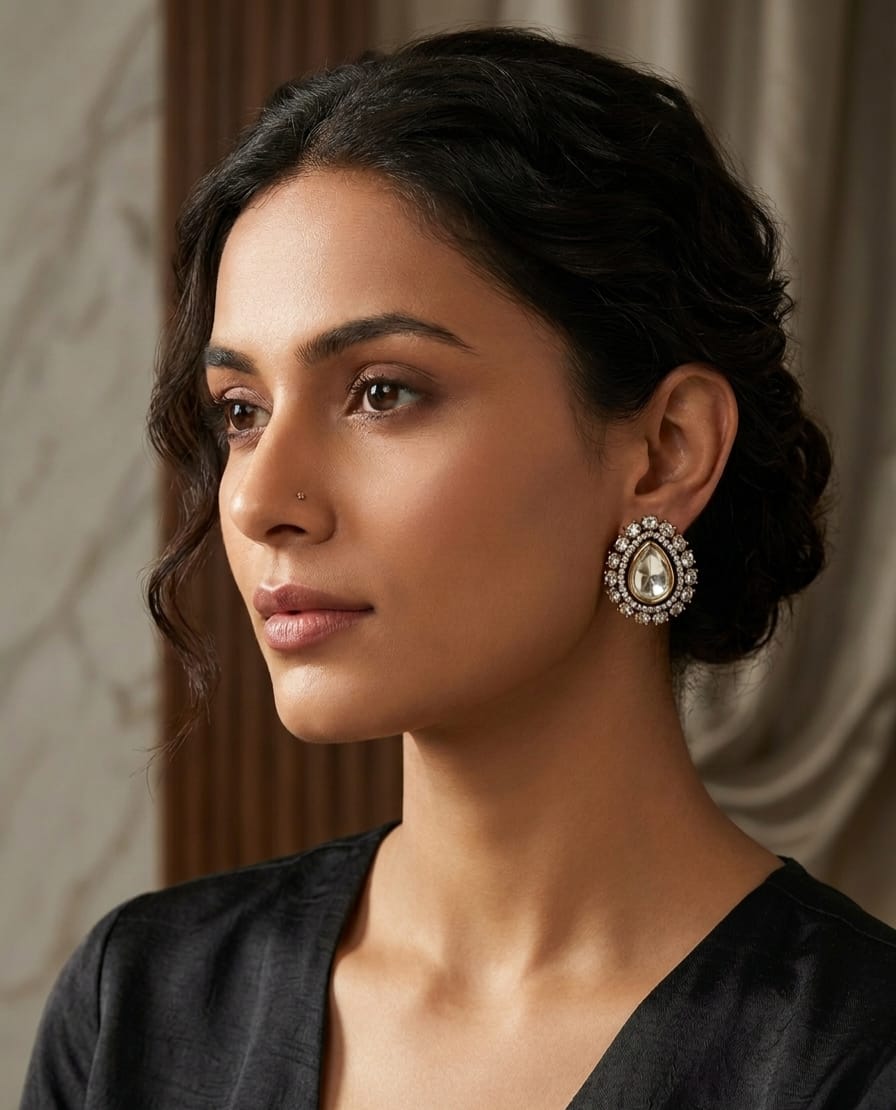 Itrani Indo Western Teardrop Stud Earrings Victorian Style