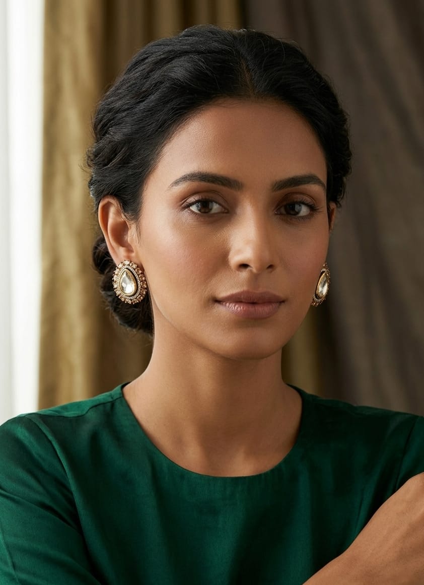 Itrani Indo Western Teardrop Stud Earrings Victorian Style