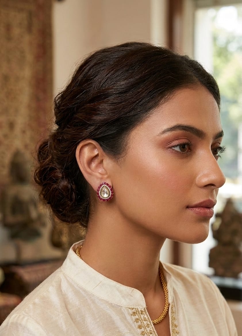 Itrani Indo Western Teardrop Stud Earrings Victorian Style