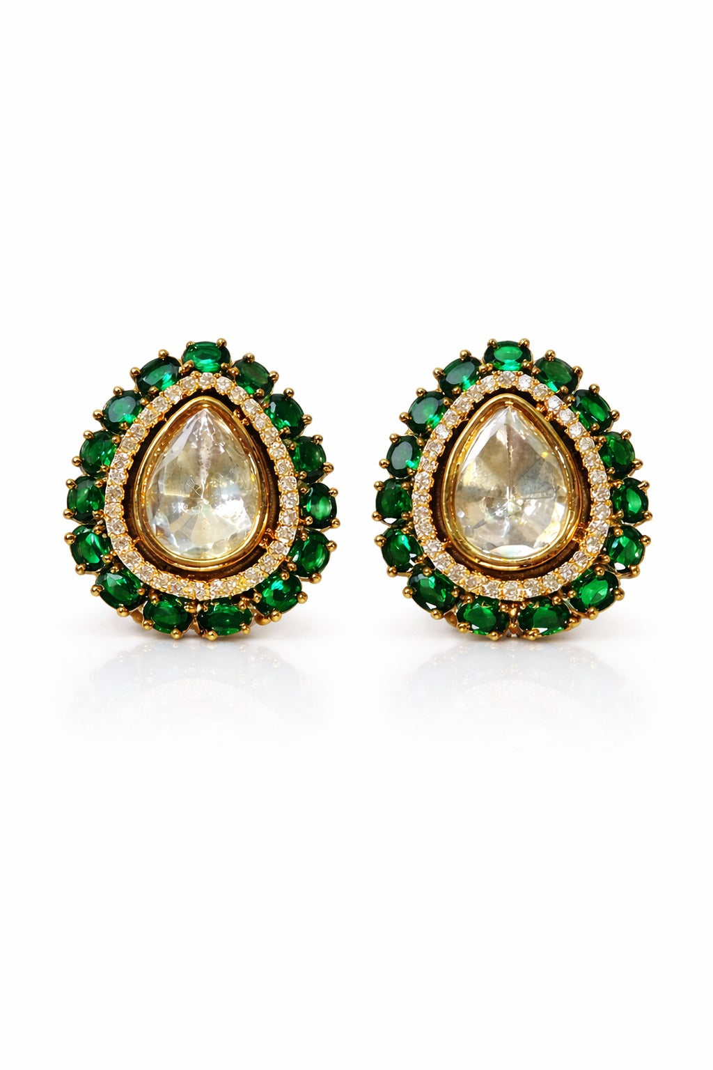Itrani Indo Western Teardrop Stud Earrings Victorian Style