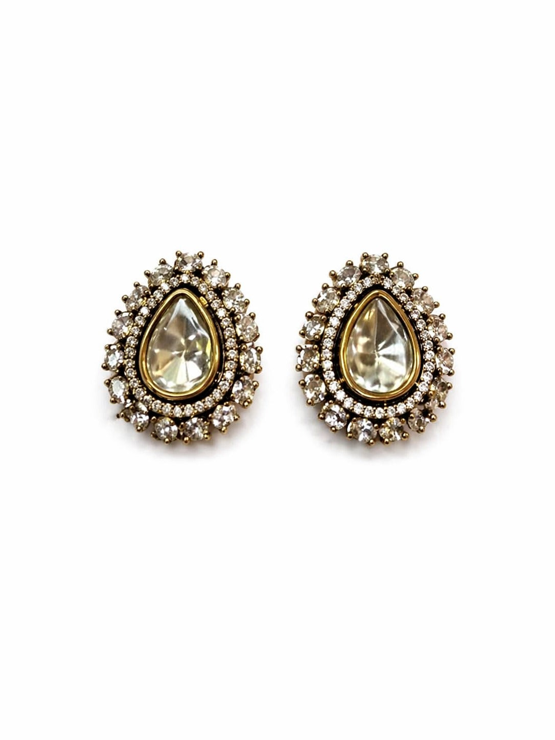 Itrani Indo Western Teardrop Stud Earrings Victorian Style