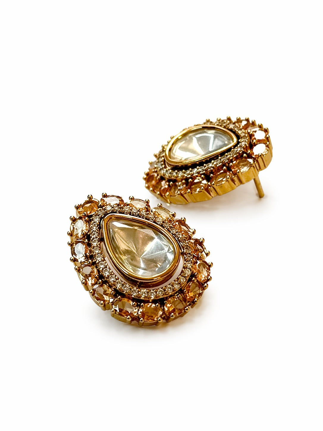 Itrani Indo Western Teardrop Stud Earrings Victorian Style