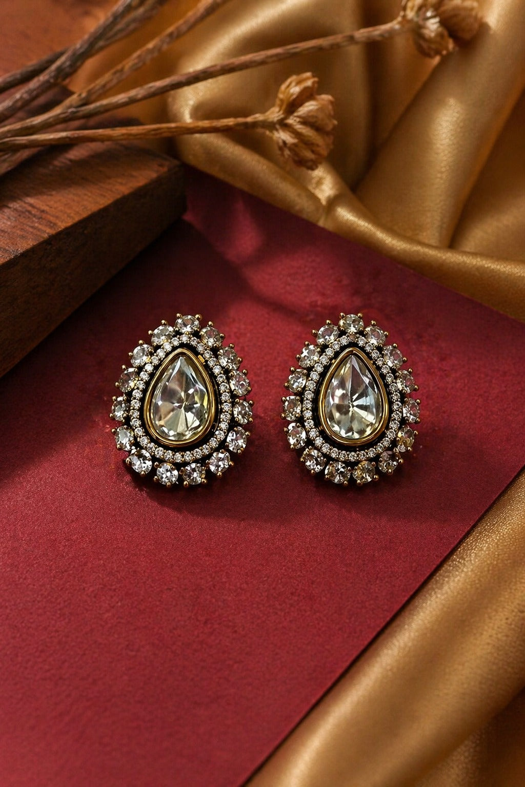 Itrani Indo Western Teardrop Stud Earrings Victorian Style