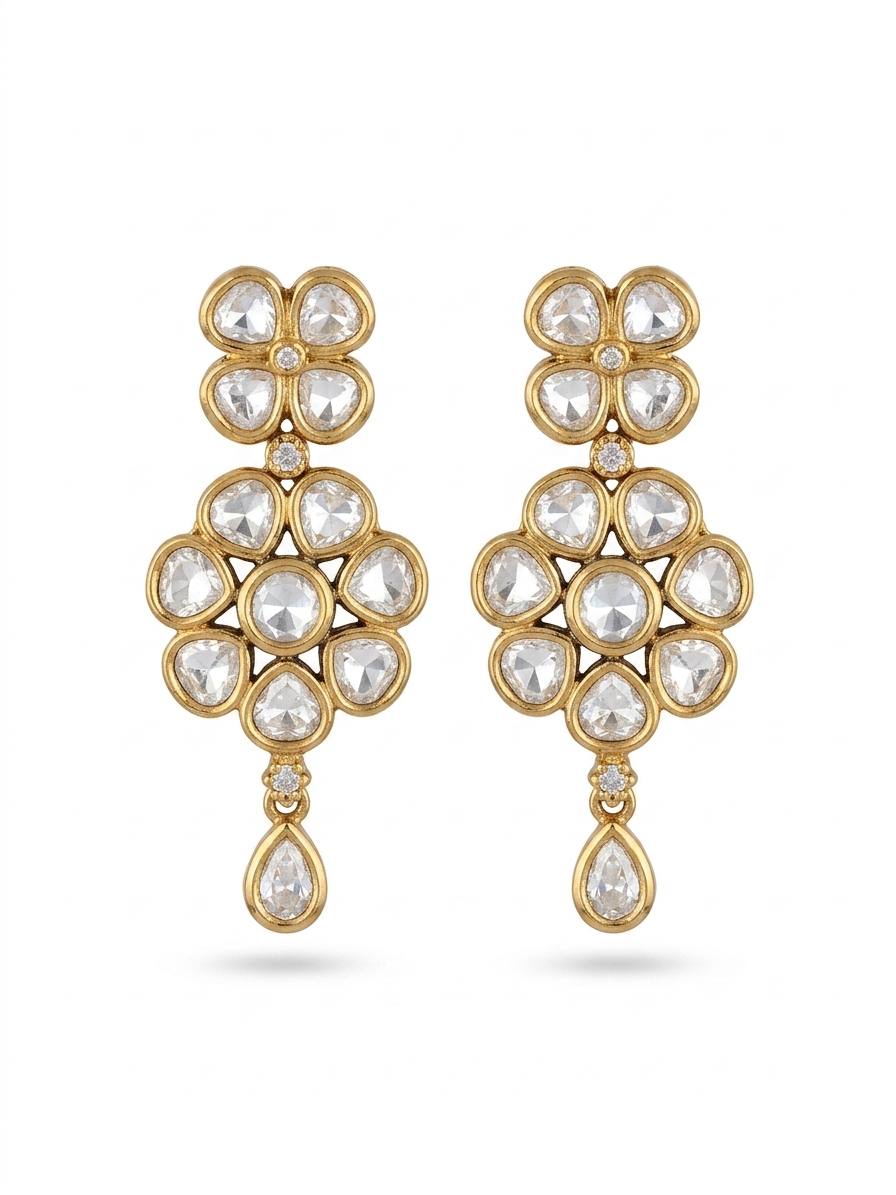 Itrani  Floral Charm Clear Polki Stone Necklace Set