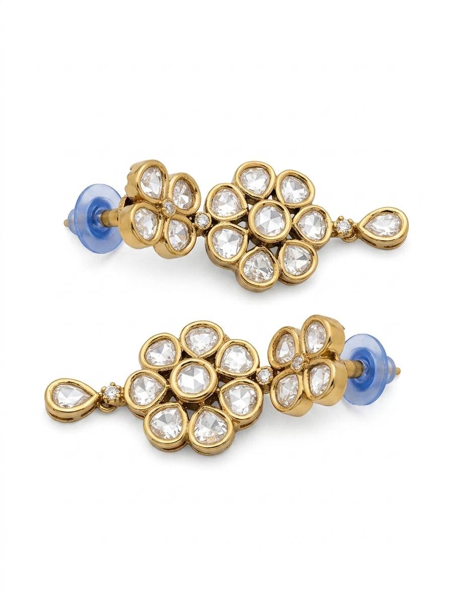 Itrani  Floral Charm Clear Polki Stone Necklace Set