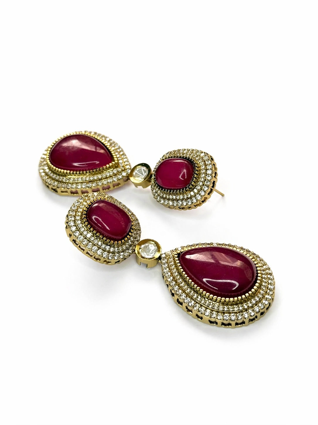 Itrani Maharani Emerald, Ruby Grace Three Layered Long Necklace Set with Beautiful Centre Stones