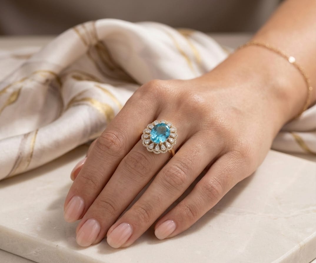 Itrani Azure Bloom Multi Colour Centre Piece Stud Fingure Rings