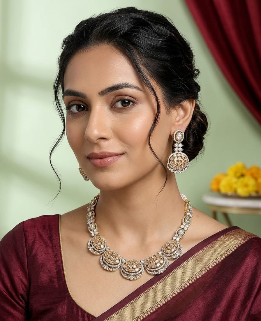 Itrani Champagne Crystal Victorian Style Uncut Diamond Necklace Set