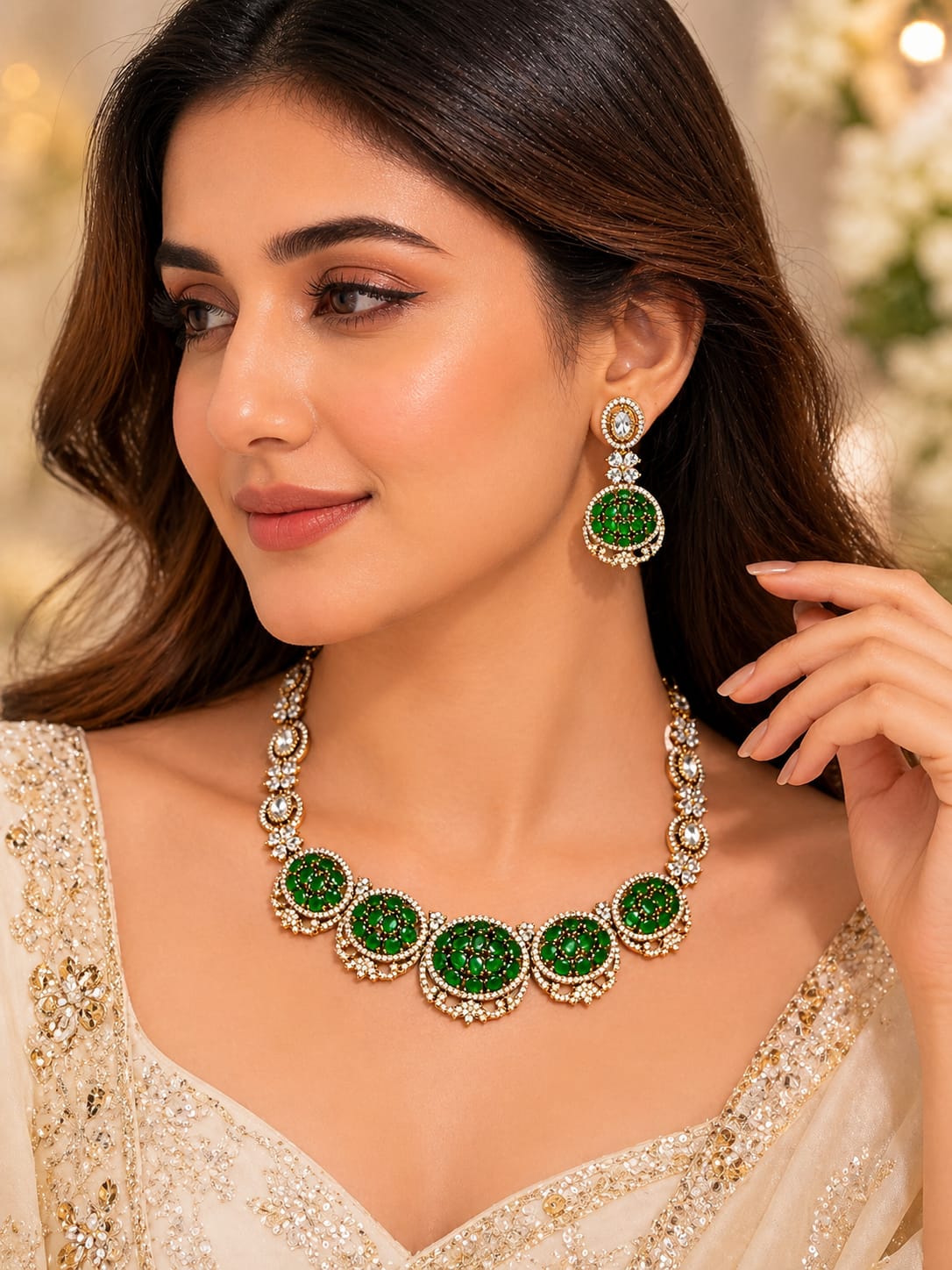 Itrani Champagne Crystal Victorian Style Uncut Diamond Necklace Set