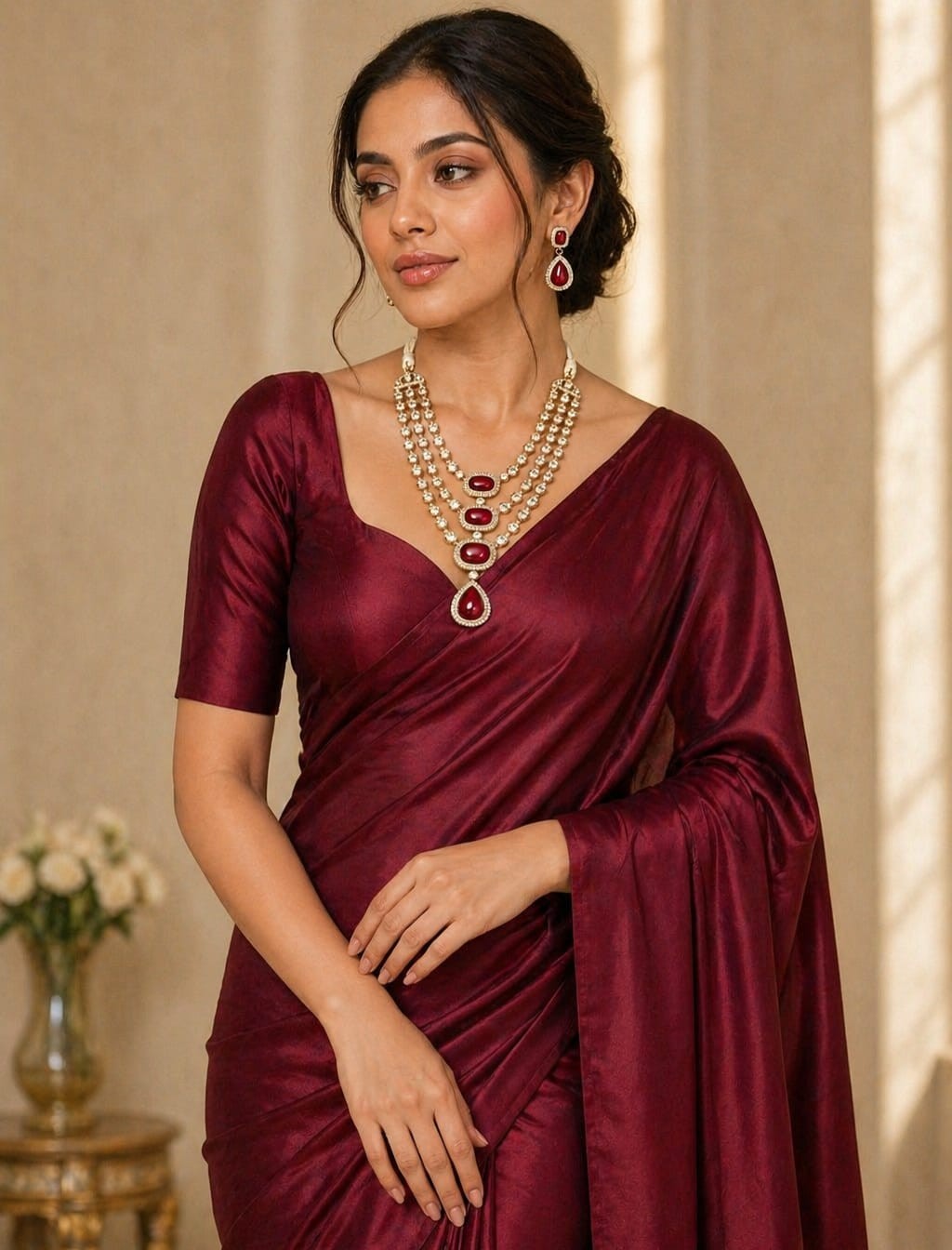 Itrani Maharani Emerald, Ruby Grace Three Layered Long Necklace Set with Beautiful Centre Stones