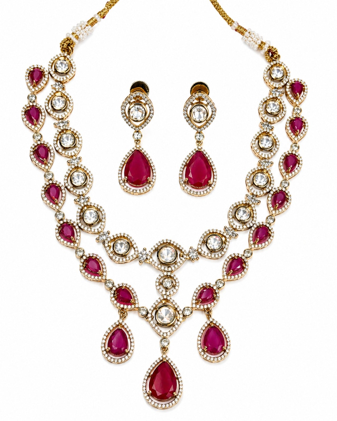 Itrani Amber Glow Dual Layer Multi Colour, Crystal,  Double -8 Diamond Necklace Set