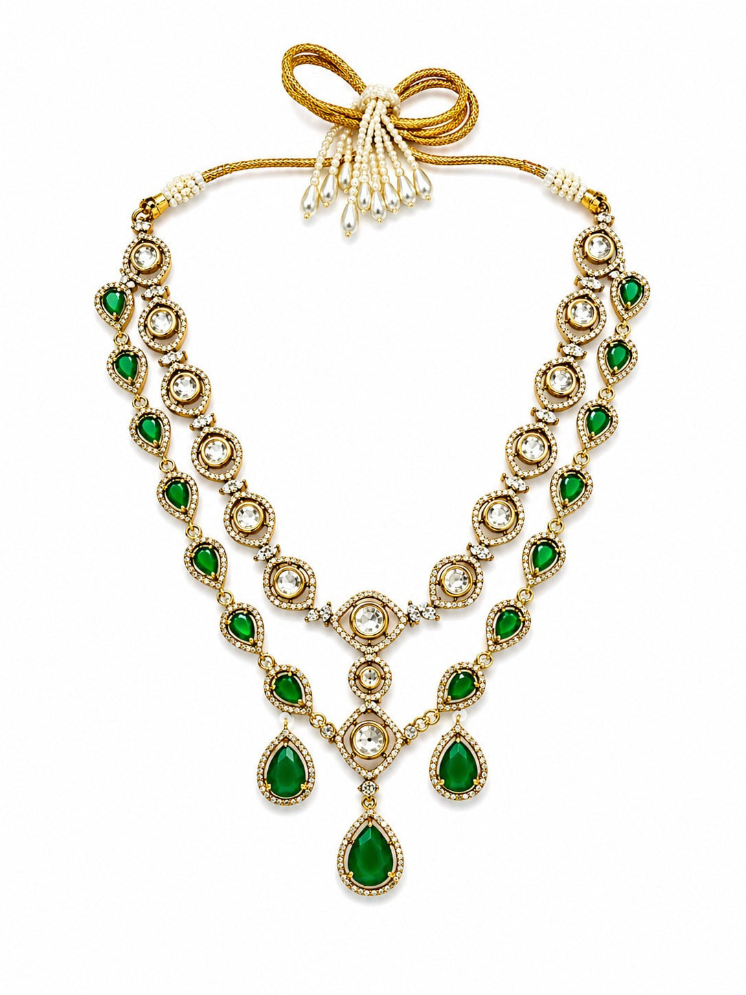 Itrani Amber Glow Dual Layer Multi Colour, Crystal,  Double -8 Diamond Necklace Set