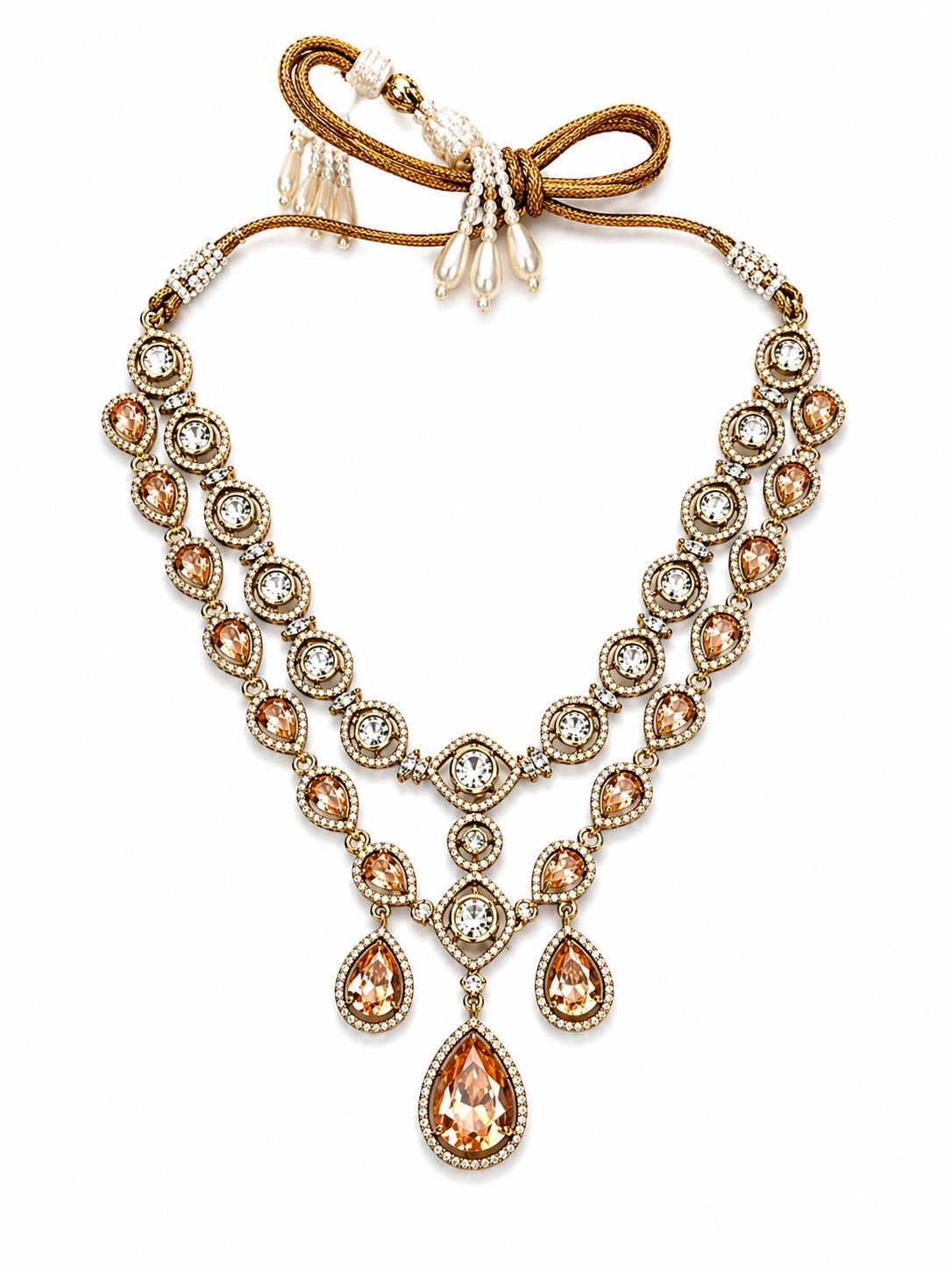 Itrani Amber Glow Dual Layer Multi Colour, Crystal,  Double -8 Diamond Necklace Set