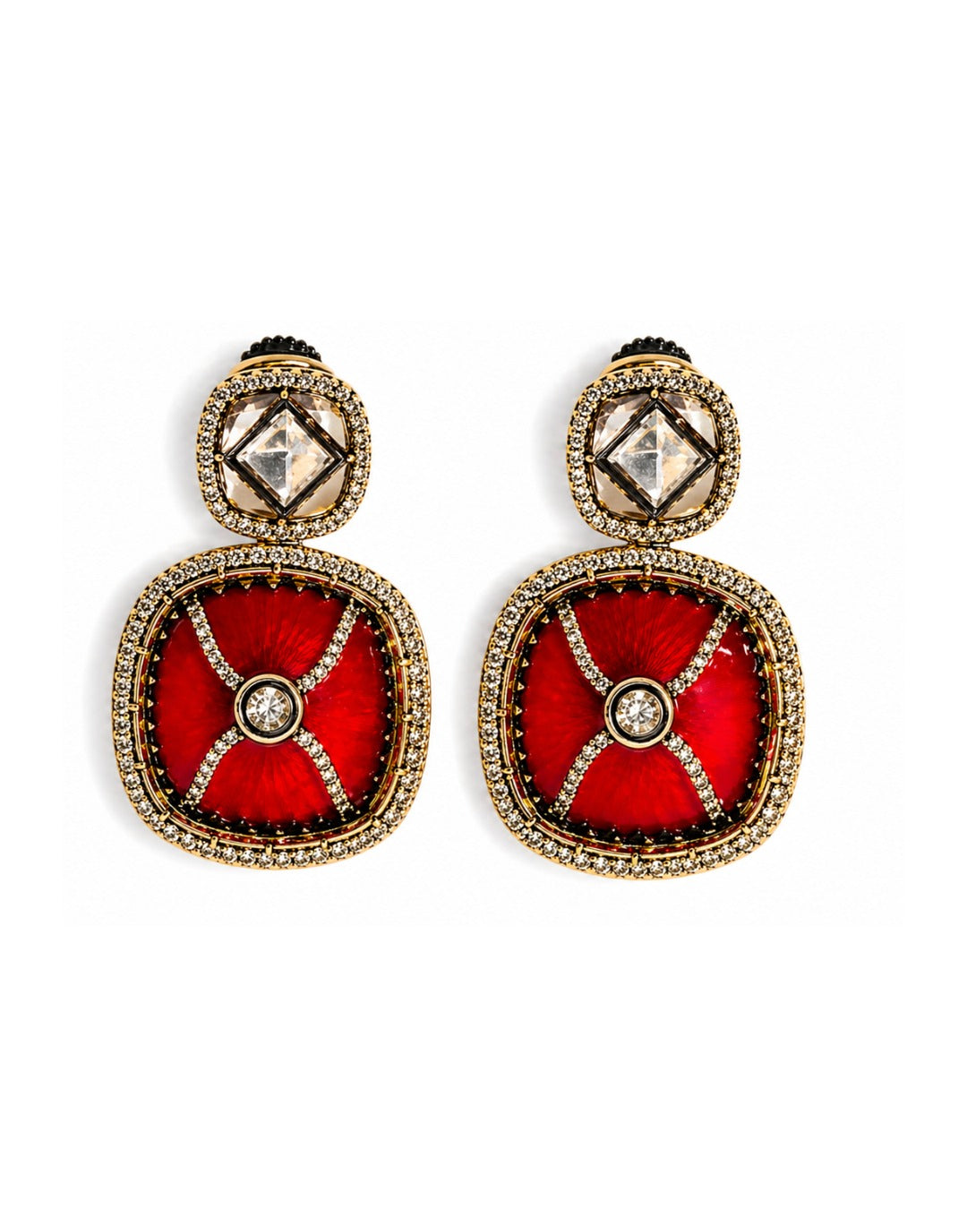 Itrani Scarlet Ruby , Polki Stone Diamond Statement Earring