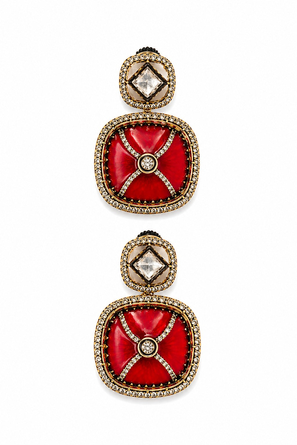 Itrani Scarlet Ruby , Polki Stone Diamond Statement Earring