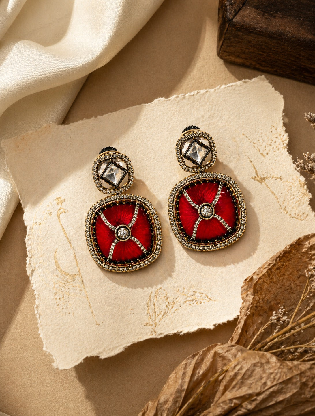 Itrani Scarlet Ruby , Polki Stone Diamond Statement Earring