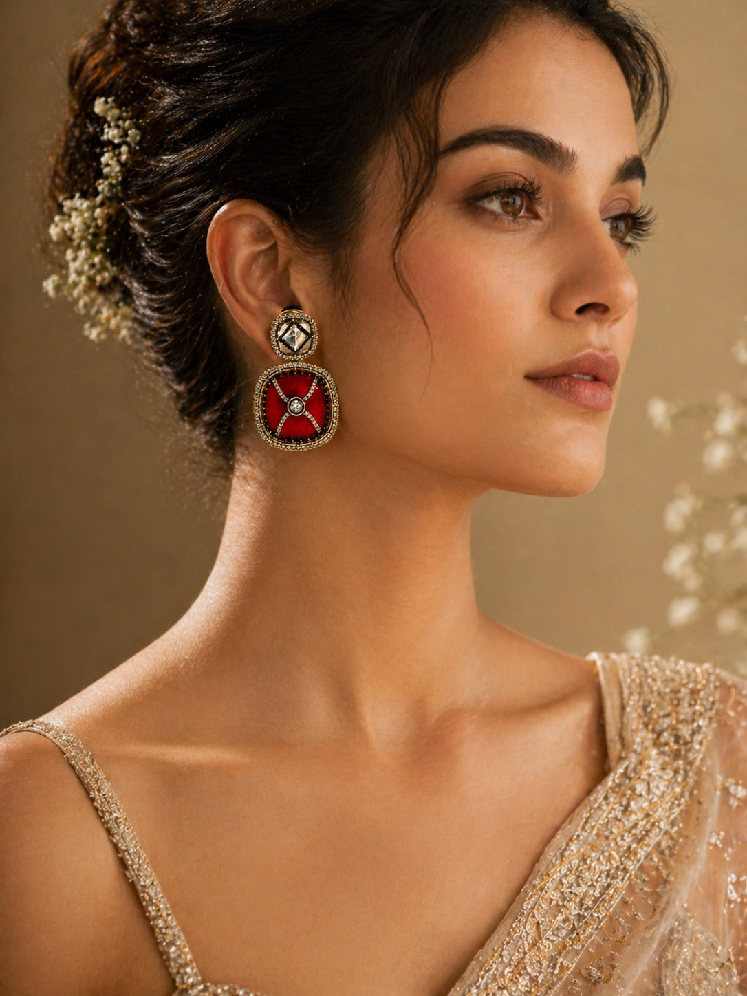 Itrani Scarlet Ruby , Polki Stone Diamond Statement Earring