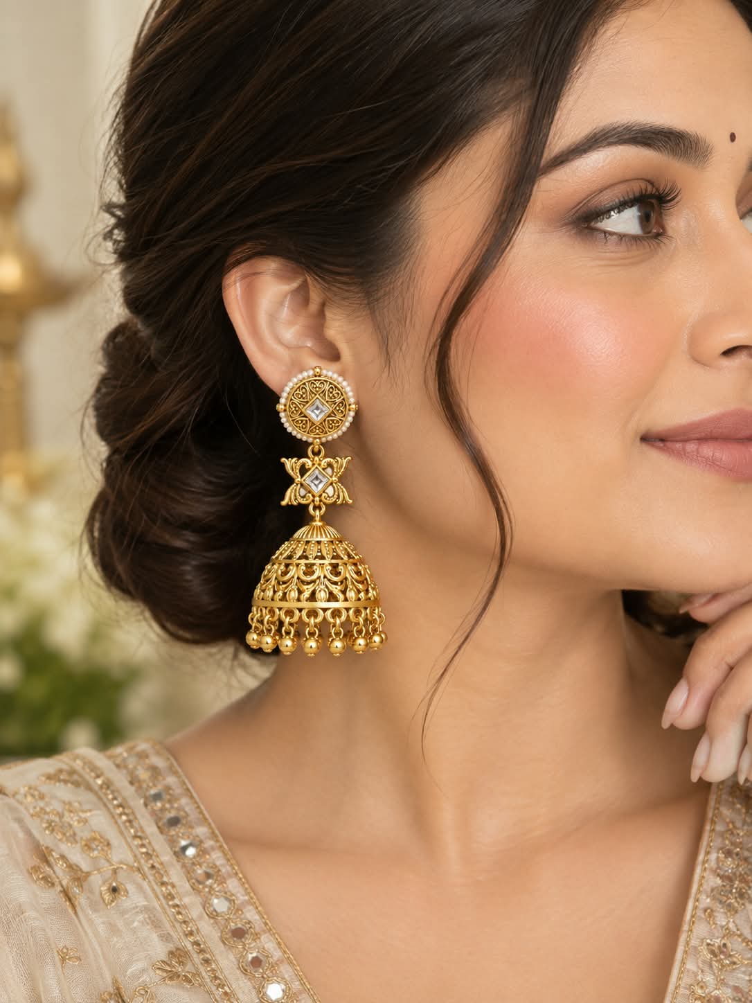 Itrani Heritage Roohani Statement Gold Jhumka Earrings