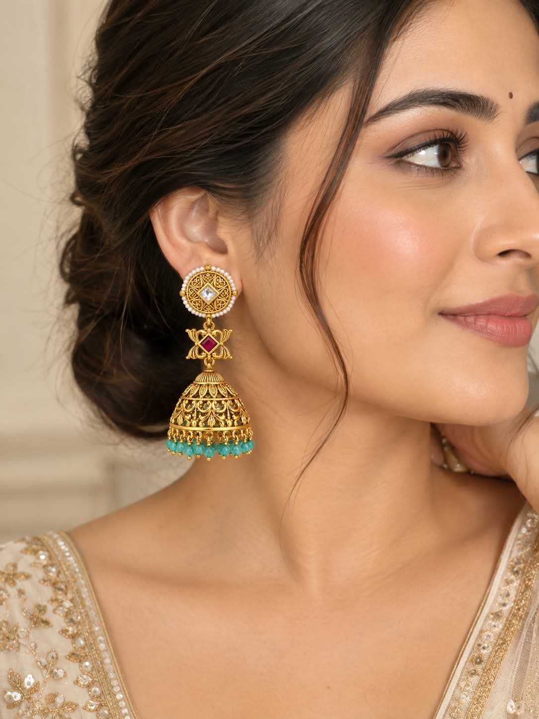 Itrani Heritage Roohani Statement Gold Jhumka Earrings