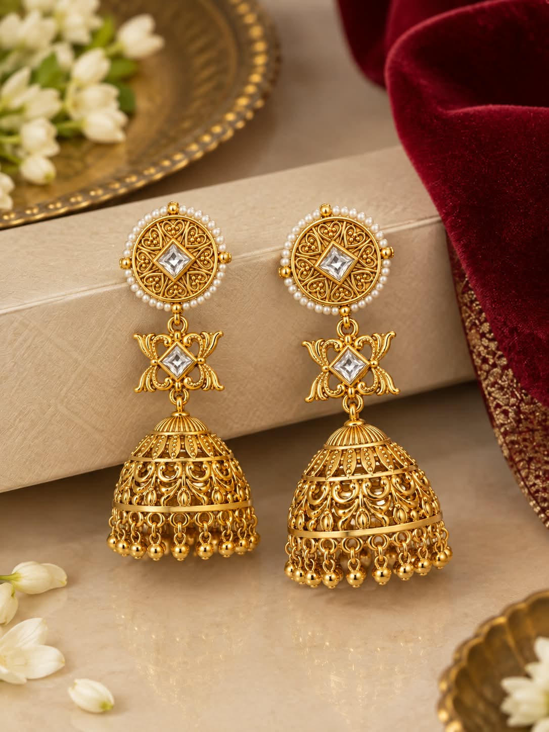 Itrani Heritage Roohani Statement Gold Jhumka Earrings