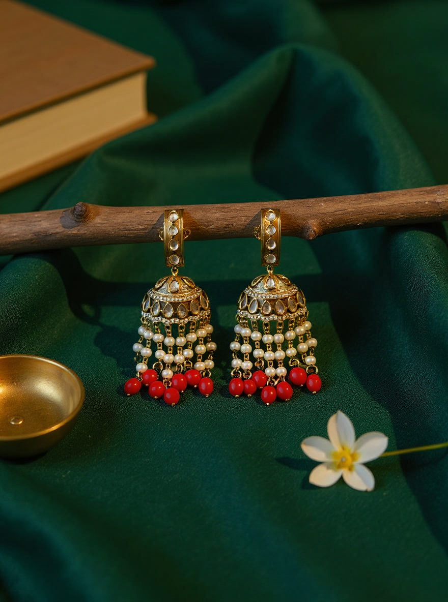 Itrani Ruby droplete Royale Jhumka with Polki Stone