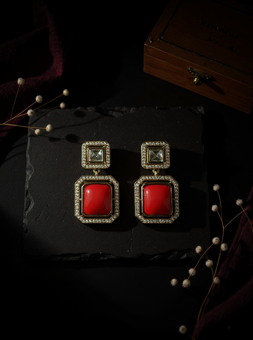 Itrani Blush Bold Ruby Centre Stone Earrings – Statement Sparkle for Modern Divas