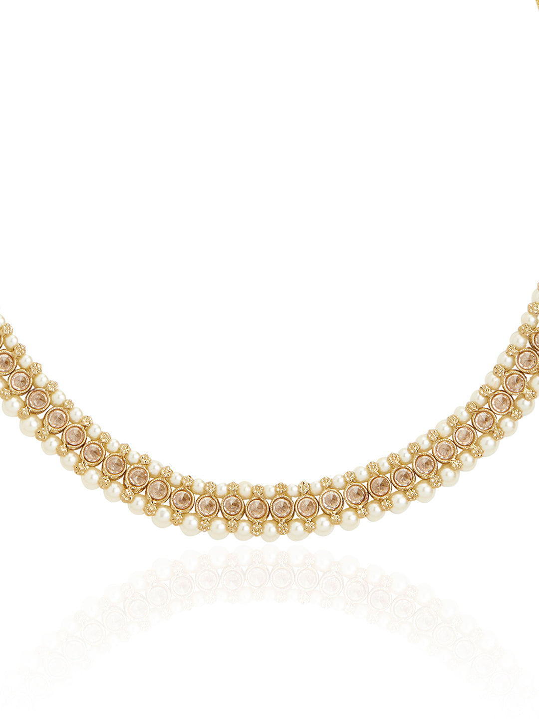 Itrani Pearl Choker Necklace with American Diamond
