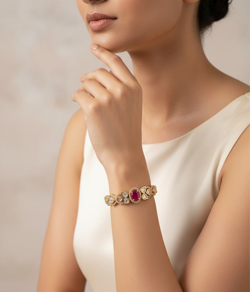 Itrani Royal Radiance Ruby Centre Stone Brass Bracelet