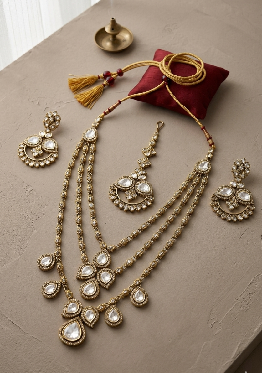 ITRANI Regal Polki  Multi Layered  Mini Bridal Necklace set