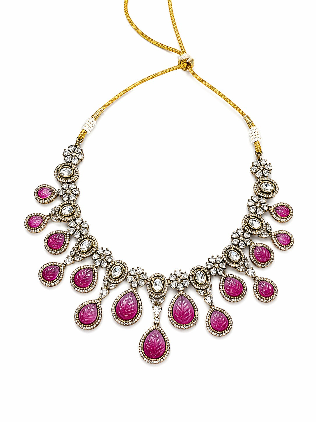 Royal Pink Droplet Antique Necklace Set
