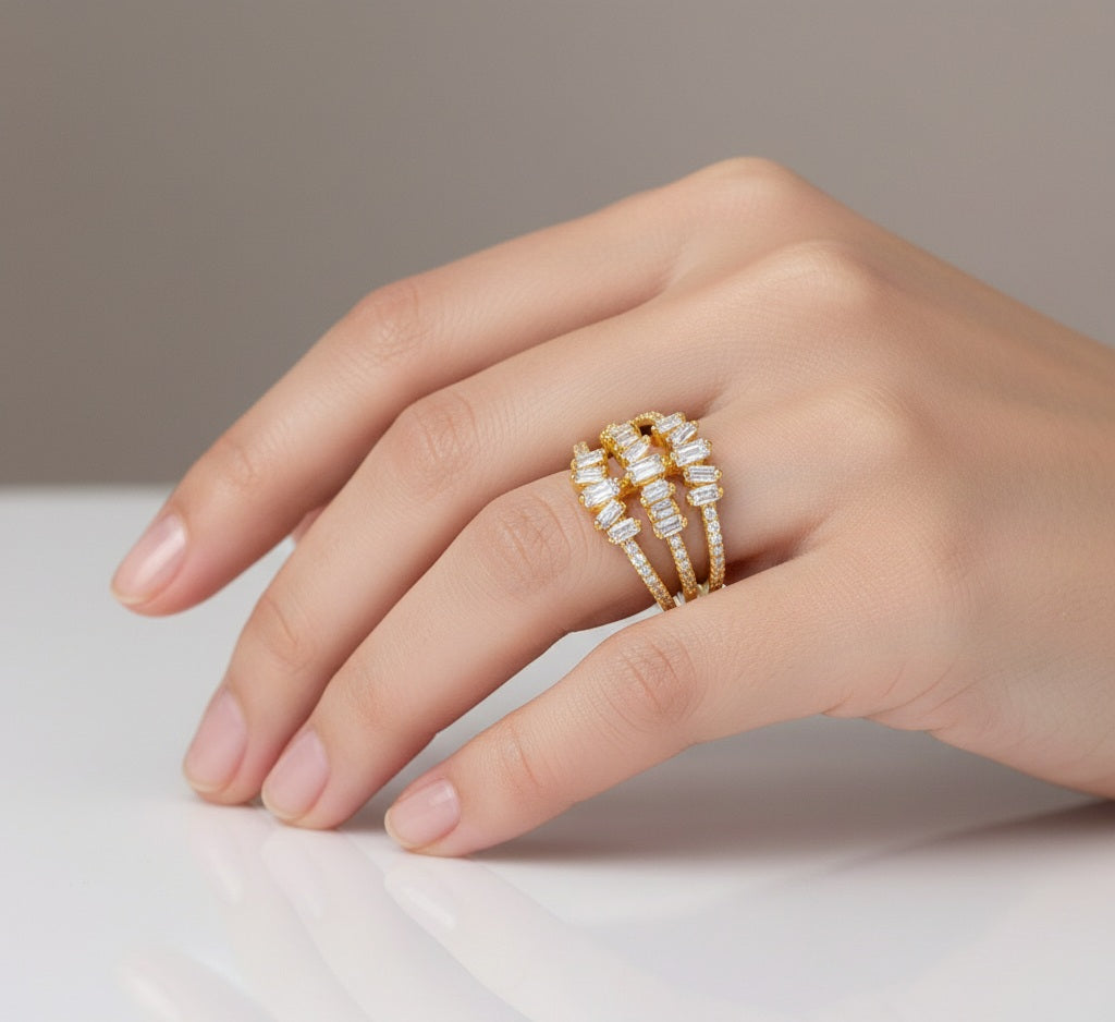 Itrani Luxe Gold Triple-Layer Baguette Stone Ring