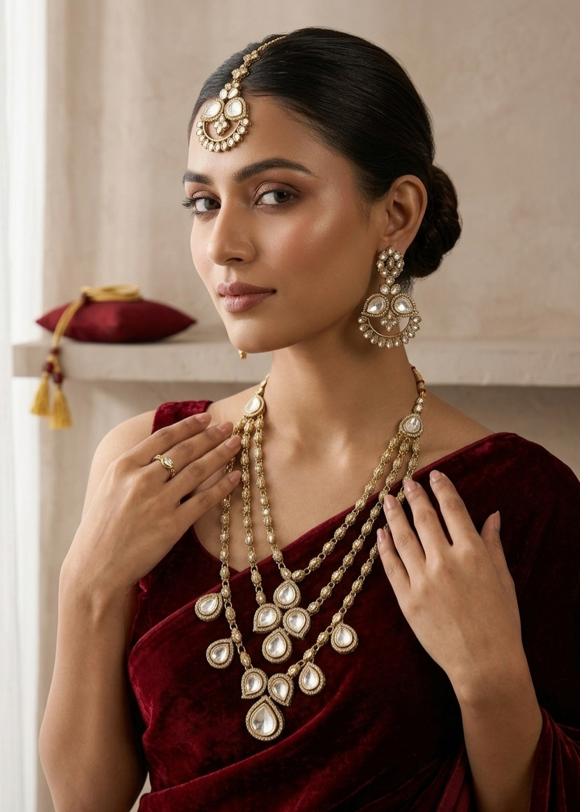 ITRANI Regal Polki  Multi Layered  Mini Bridal Necklace set