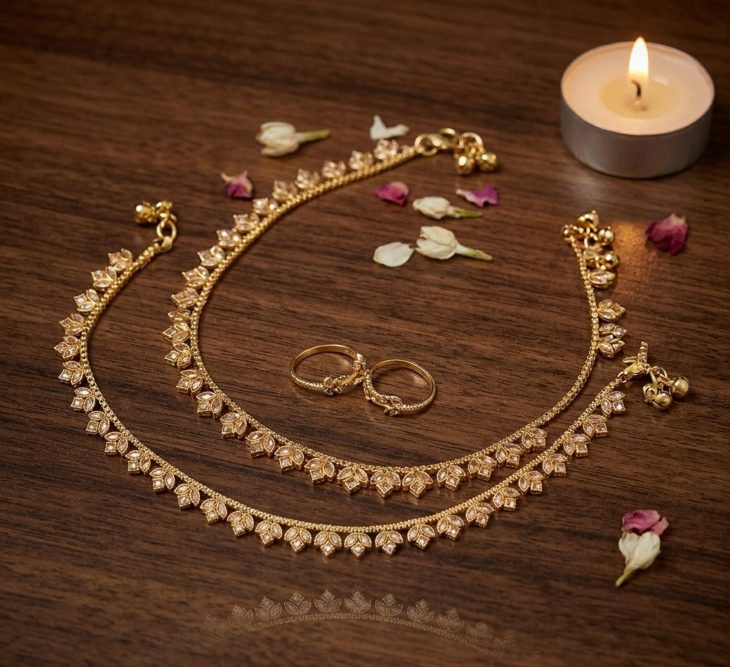 Itrani Antique Mehndi Finish Payal with American Diamonds