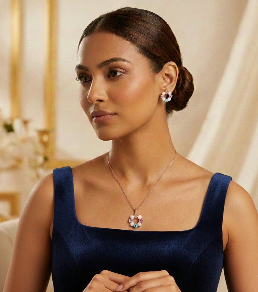 Itrani Blush Radiance Floral Necklace & Earring Set