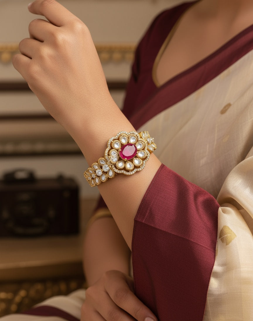 Itrani Blush Bloom Ruby Antique Brass Bracelet