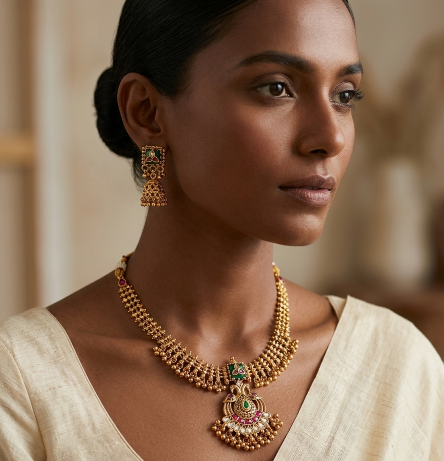 Itrani Heritage Peacock Temple Rajwadi Necklace Set