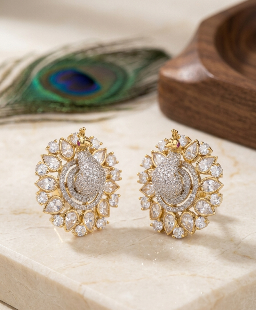 Itrani Royal Peacock Victorian Style Tops Earring ( STUDS )