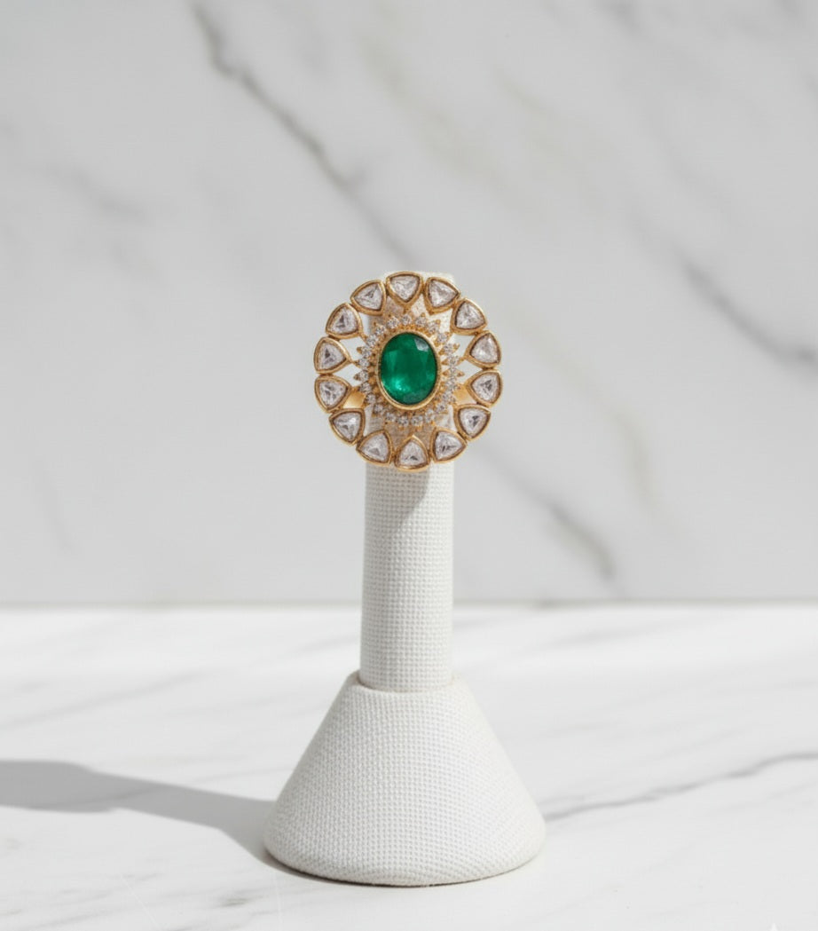 Itrani Regal Green Glow Statement Ring Antique Finish Brass Cocktail Ring