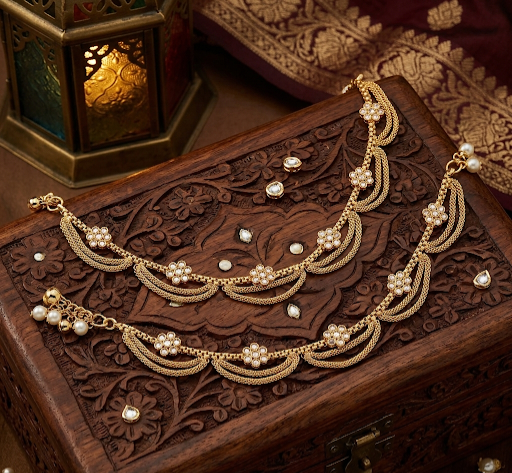 Itrani Elegant Mehndi Antique Finish Diamond Payal with Floral Design