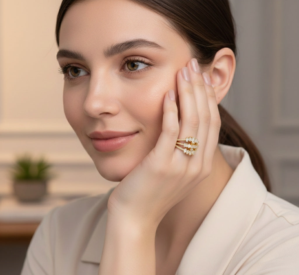 Itrani Luxe Gold Triple-Layer Baguette Stone Ring