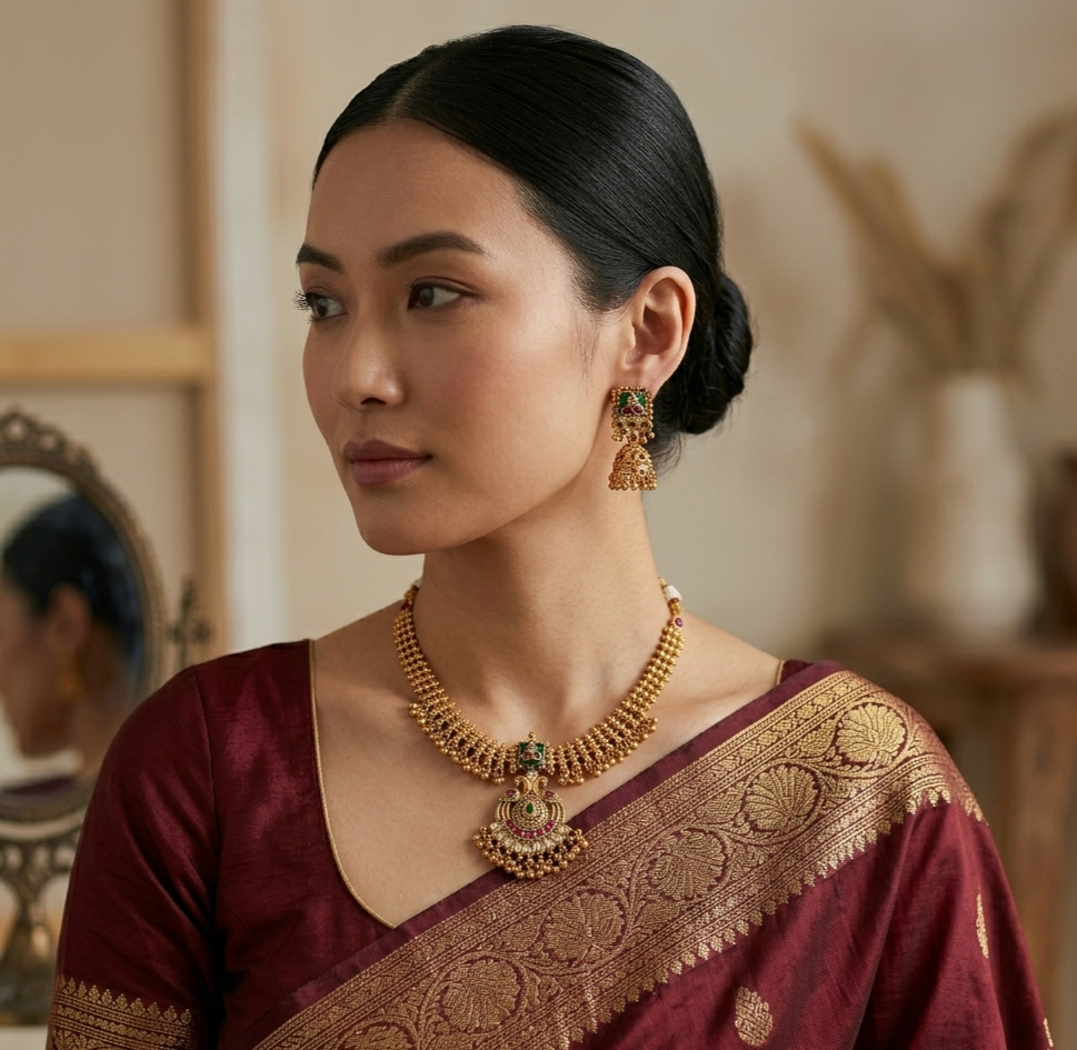 Itrani Heritage Peacock Temple Rajwadi Necklace Set